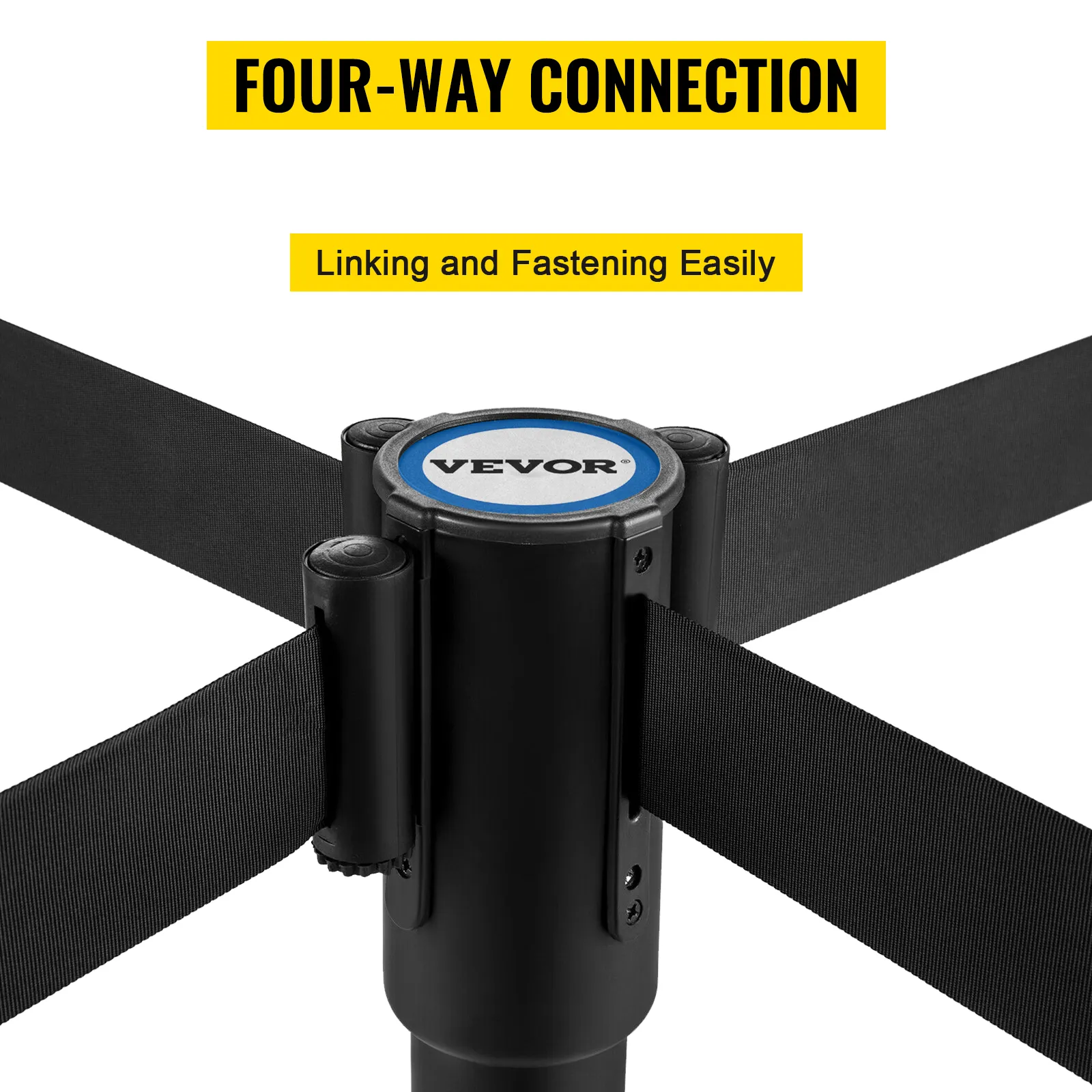 VEVOR crowd control stanchion set four-way connection for easy linking and fastening.