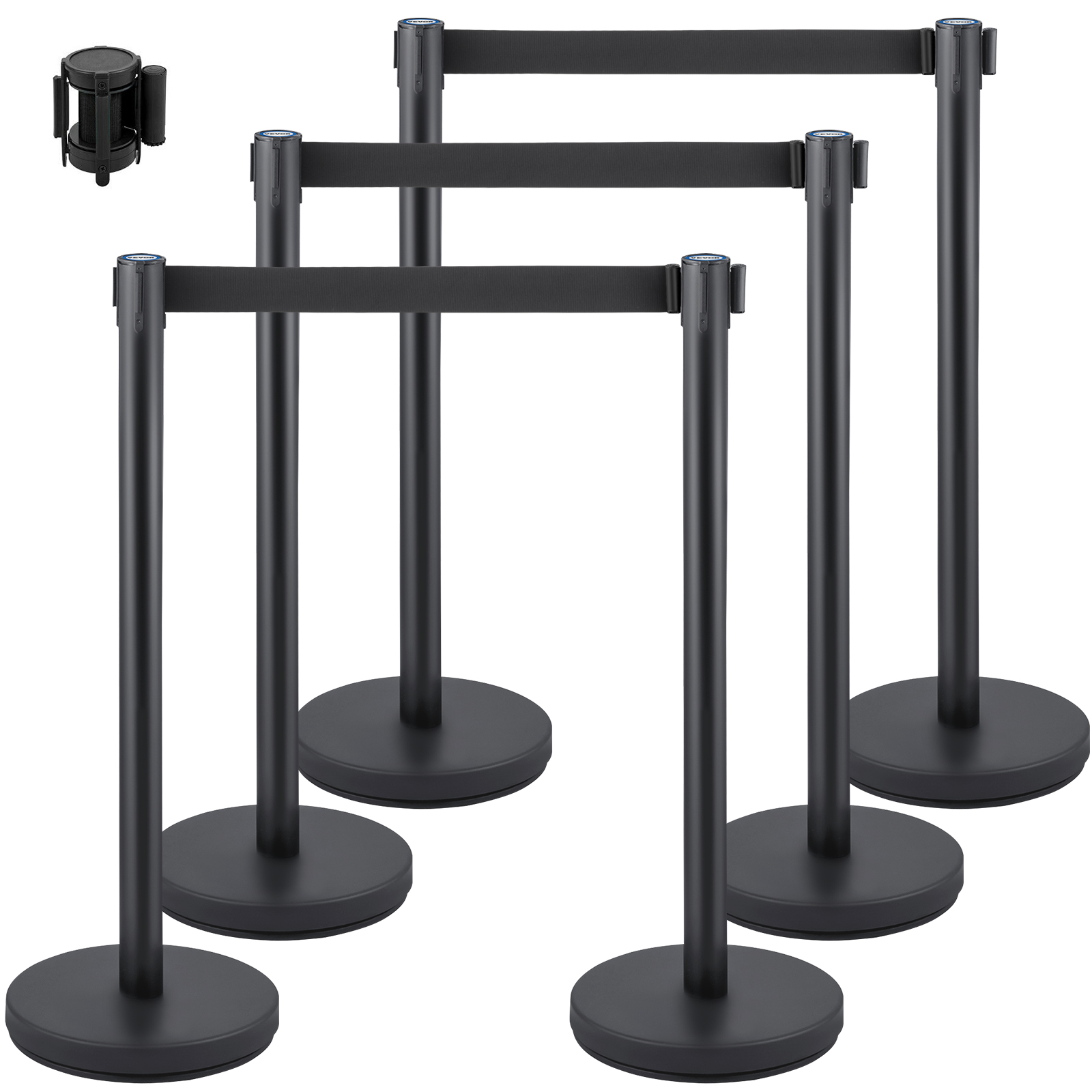 black VEVOR crowd control stanchion set with retractable belts and wall mount.