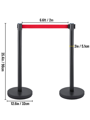 VEVOR crowd control stanchion with 6.6ft red belt, 35.4in height, 12.6in base.