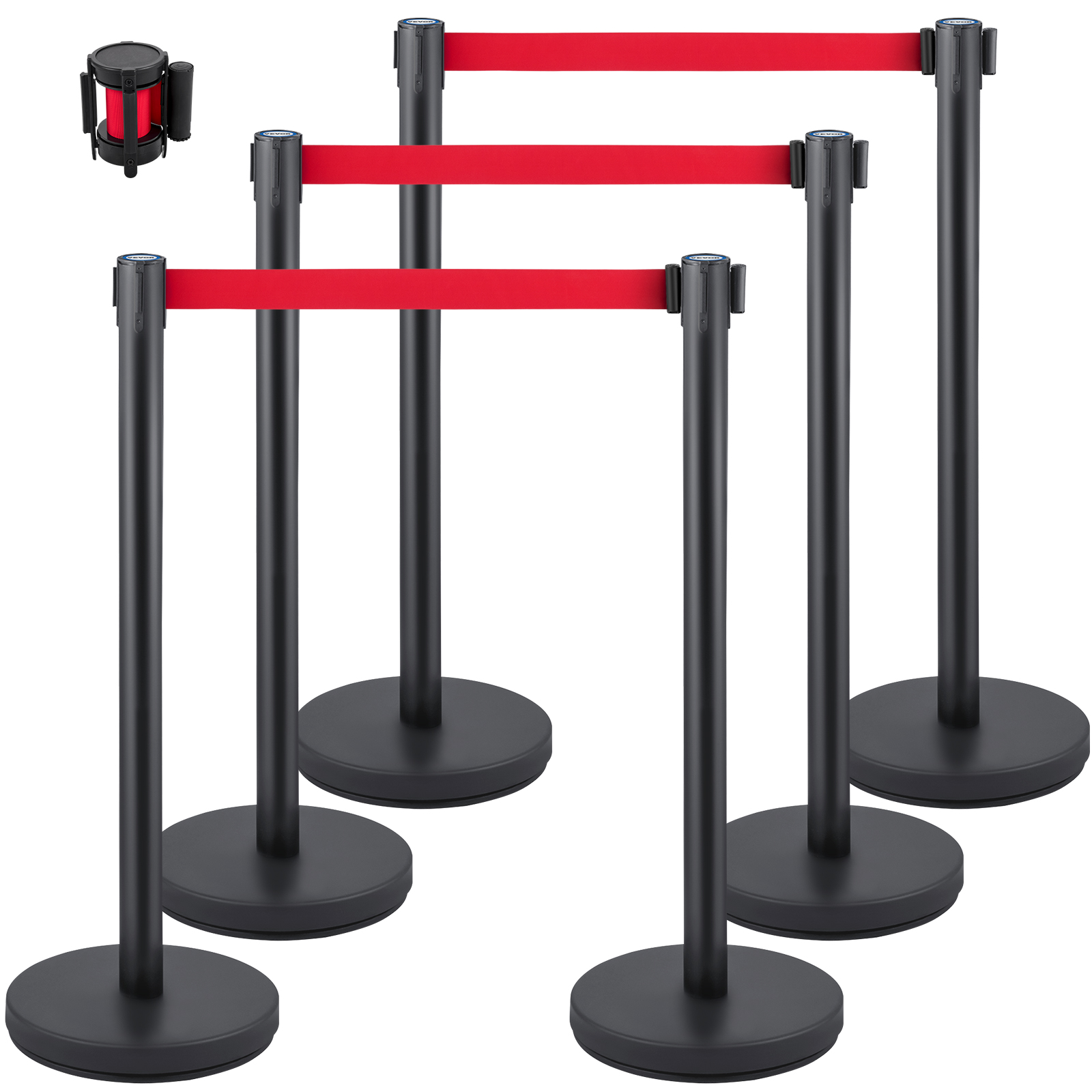 VEVOR crowd control stanchion with red belts and sturdy black bases.