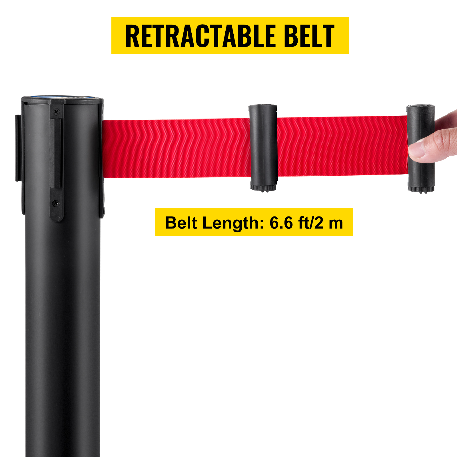 VEVOR crowd control stanchion with 6.6 ft retractable red belt.
