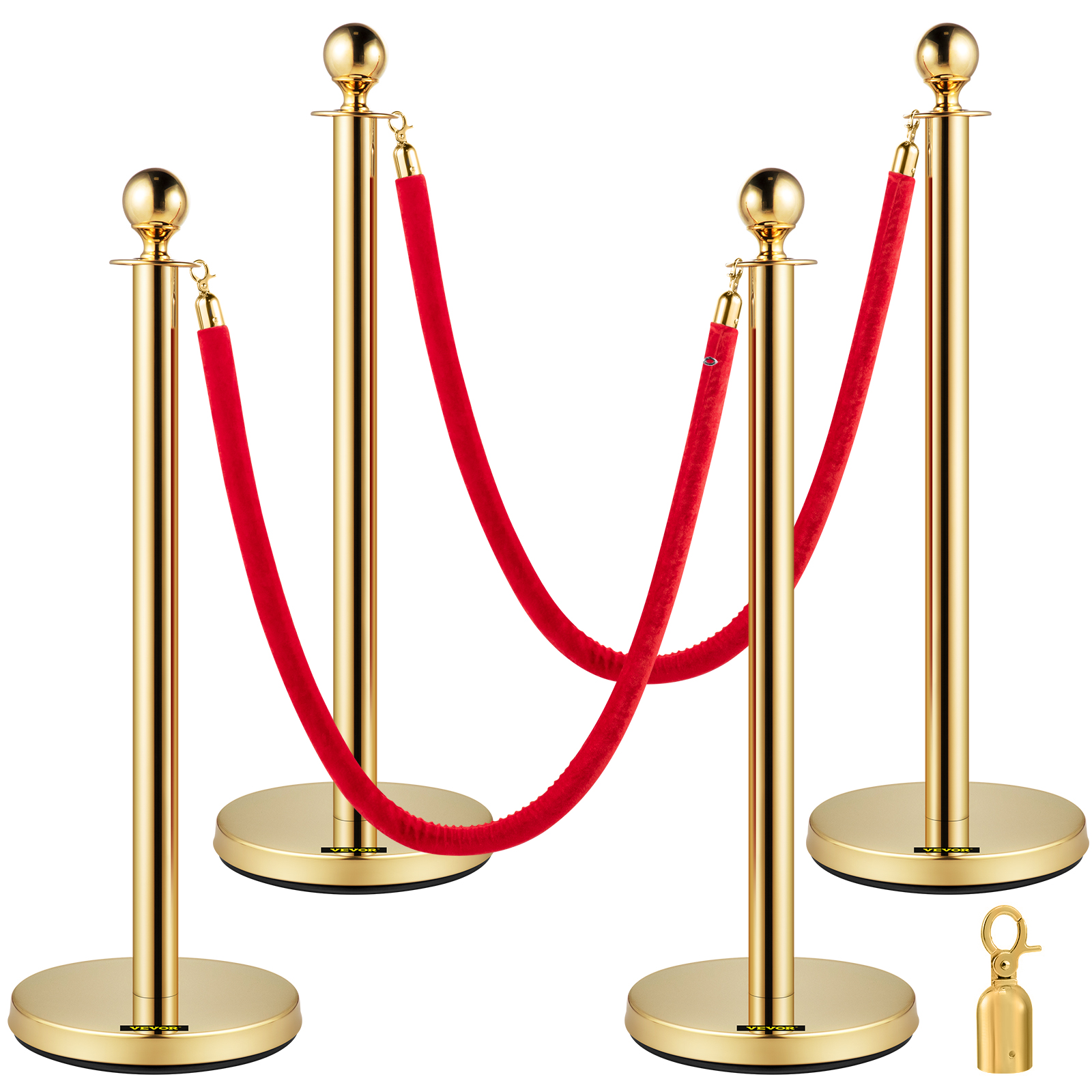 gold VEVOR stanchion posts with red velvet ropes and a key accessory.