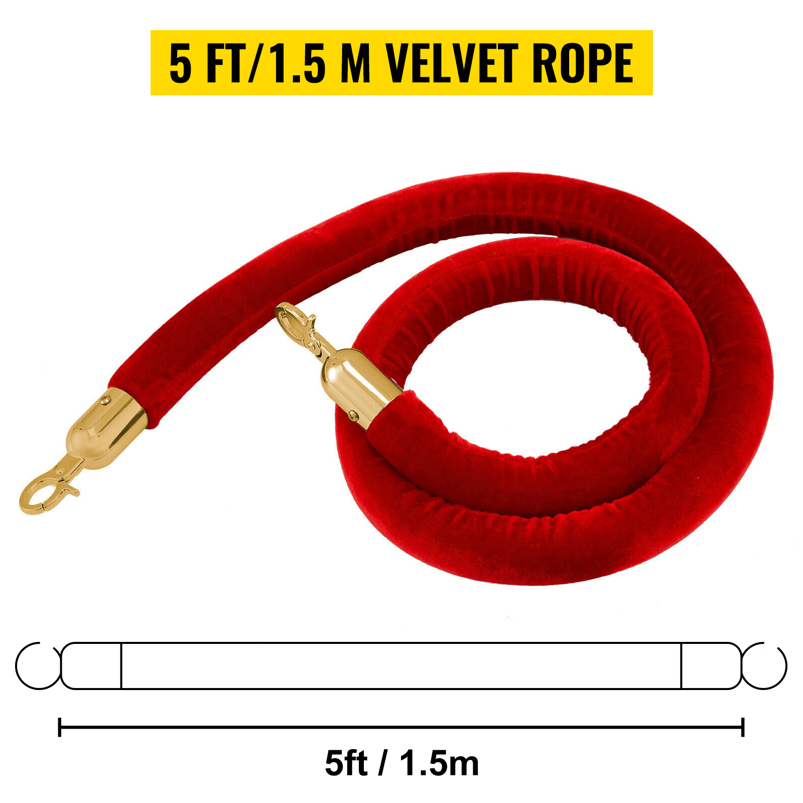 sarkana samta virve ar zelta āķiem, 5 pēdas/1,5 m gara, VEVOR pūļa kontroles barjeras.