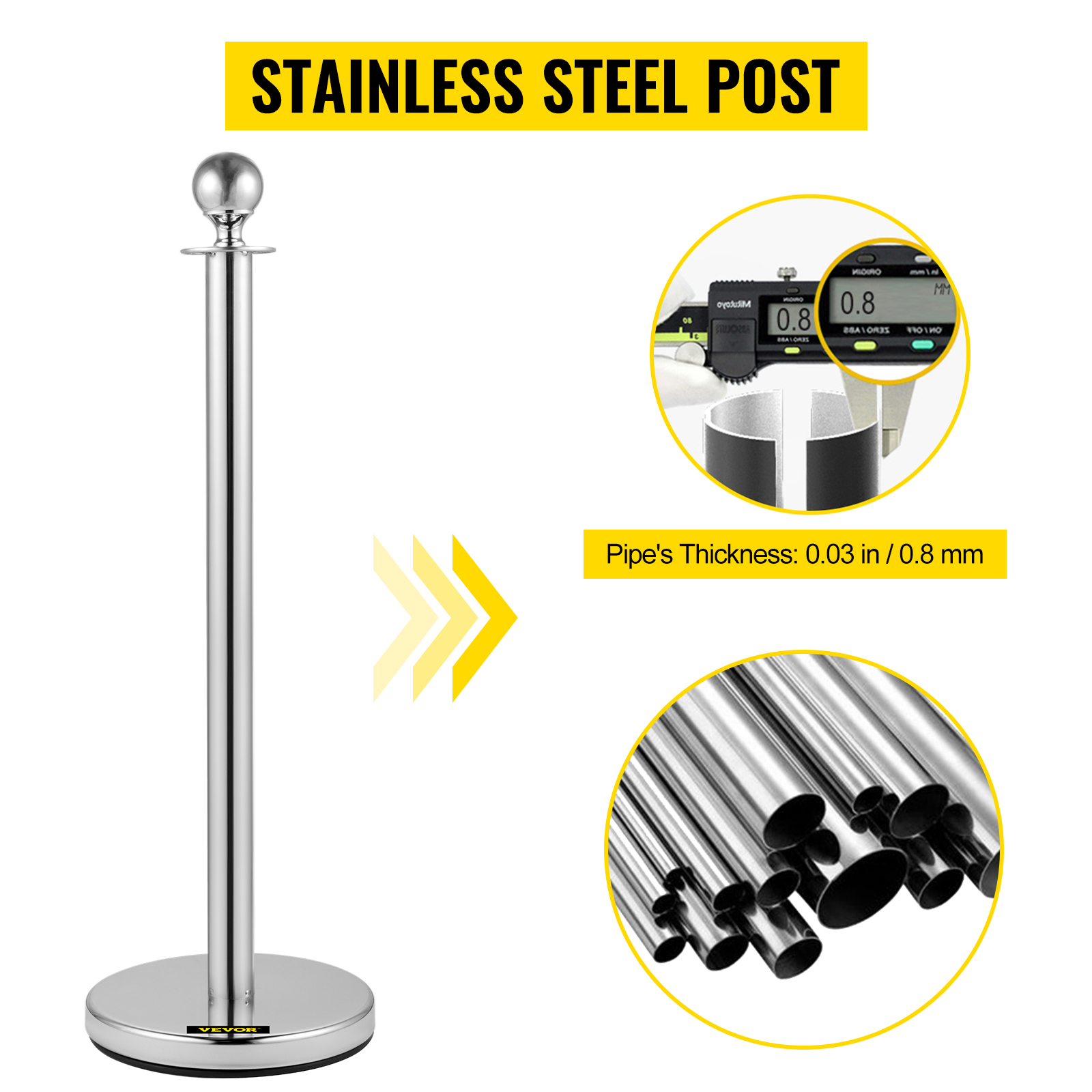 VEVOR statņu statņi ar nerūsējošā tērauda 0,03 collas/0,8 mm biezu cauruli.