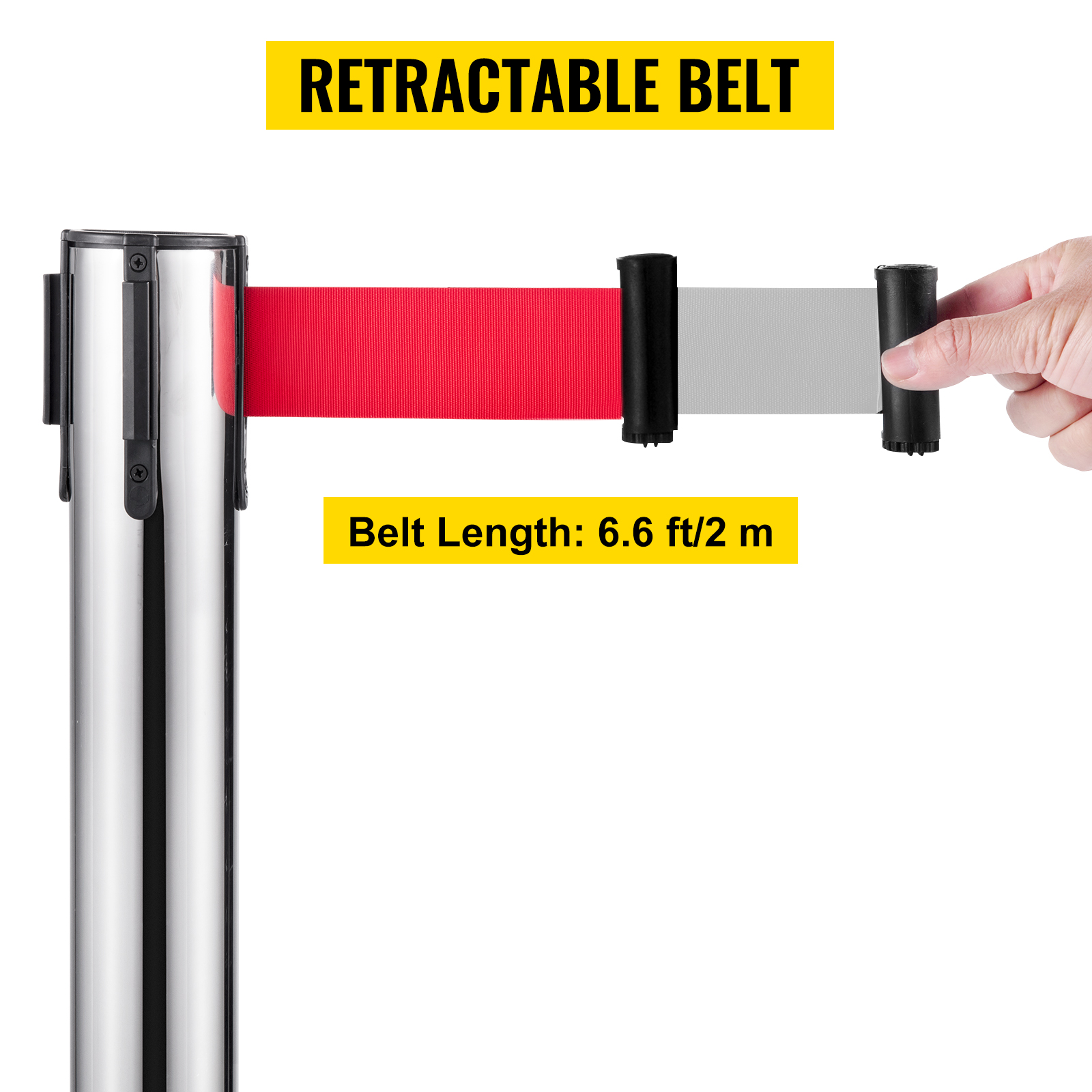 VEVOR crowd control stanchion with retractable red belt, belt length: 6.6 ft/2 m