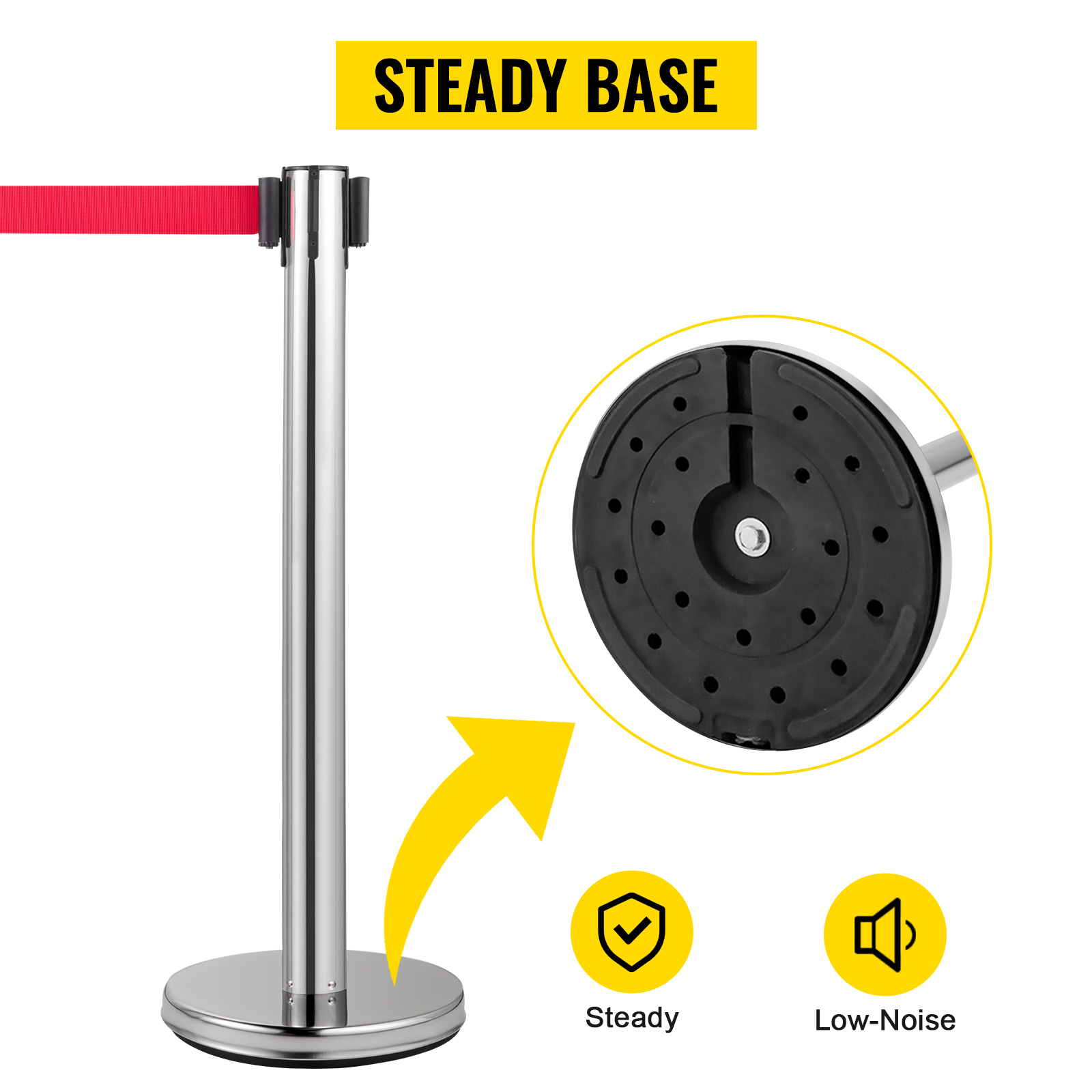 VEVOR crowd control stanchion with steady base and low-noise design.