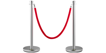 silver stanchions with a red velvet rope - VEVOR crowd control stanchion.