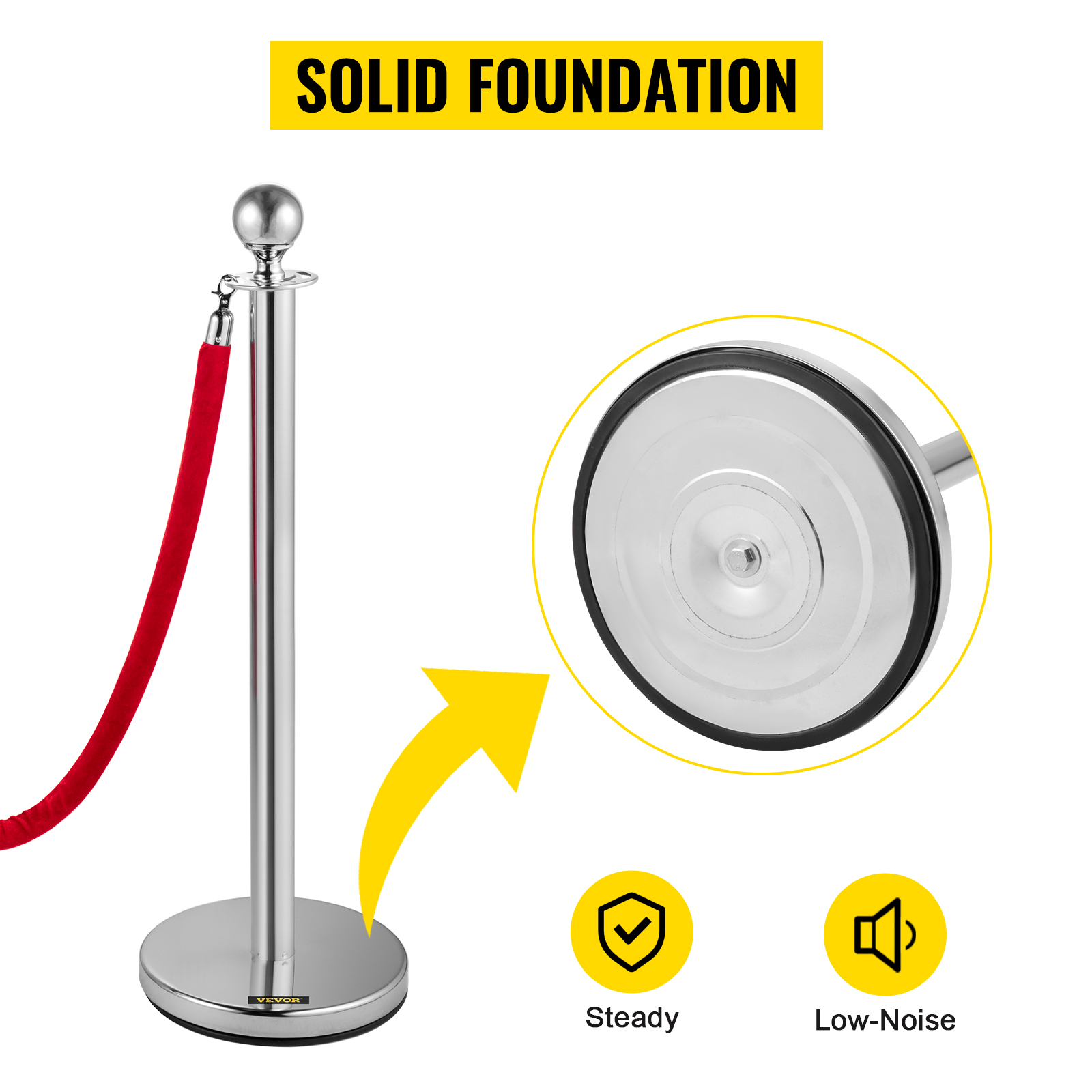 VEVOR crowd control stanchion with solid foundation, low-noise, and steady functionality.