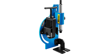 blue VEVOR pipe notcher with handle and adjustable parts for precise metal tubing.
