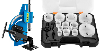 VEVOR tube notcher with drill set and accessory case.