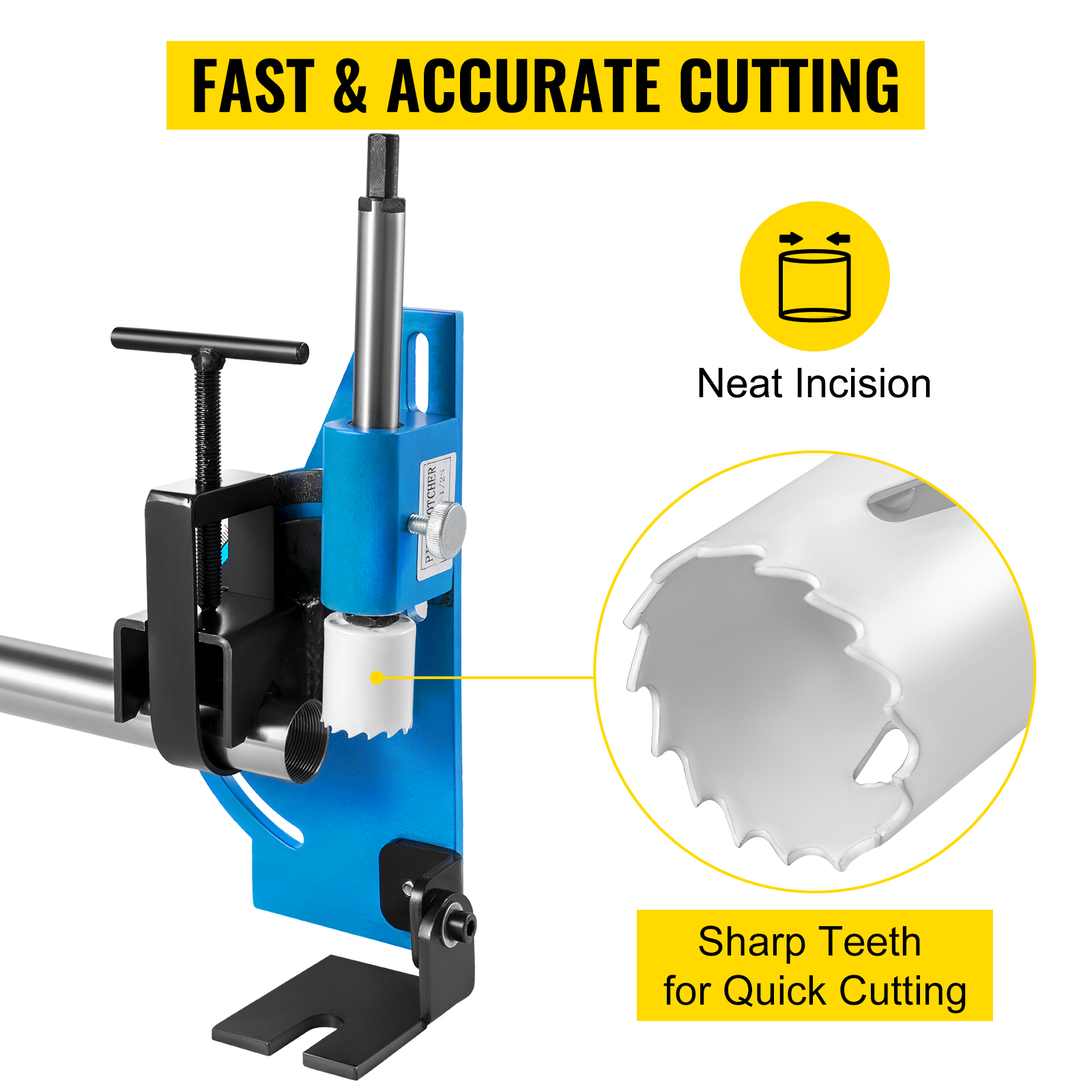 VEVOR tube notcher kit with fast and accurate cutting, neat incisions, sharp teeth.