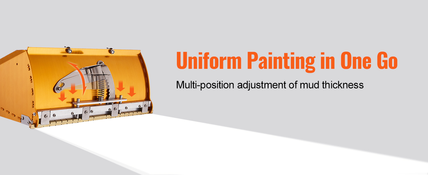 VEVOR drywall flat box demonstrating uniform painting with multi-position adjustment of mud thickness.