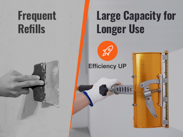VEVOR drywall flat box: frequent refills versus large capacity for extended use and improved efficiency.