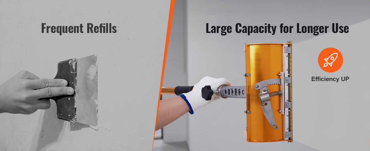 VEVOR drywall flat box: frequent refills versus large capacity for extended use and improved efficiency.