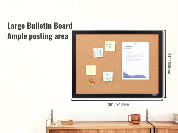 VEVOR cork board, large bulletin board with ample posting area, 36
