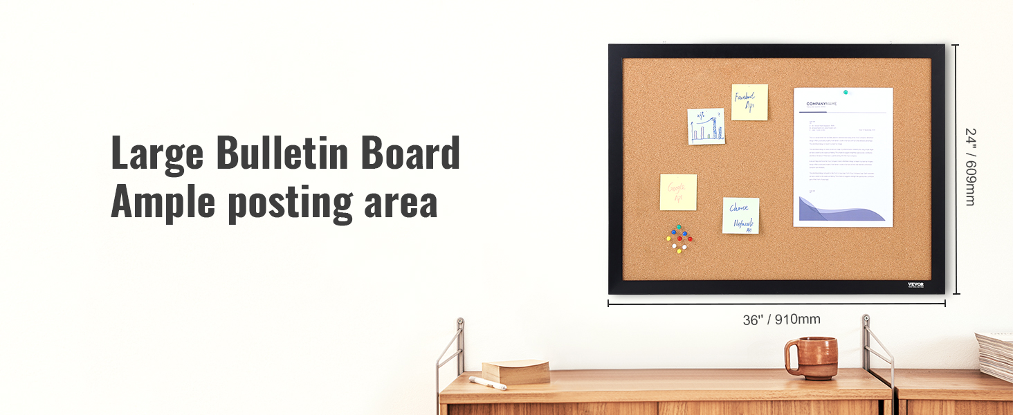 VEVOR cork board, large bulletin board with ample posting area, 36