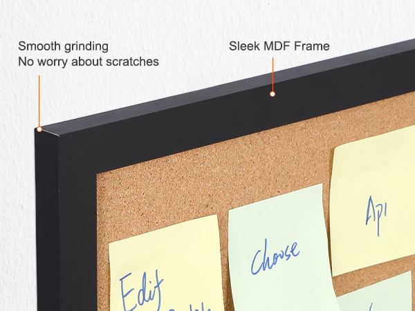 Пробковая доска VEVOR с гладкой шлифованной кромкой и изящной рамкой из МДФ для закрепления без царапин.