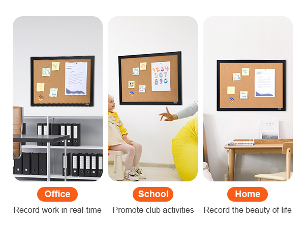 Пробковая доска VEVOR, представленная в офисах, школах и дома, демонстрирует универсальность и удобство использования.