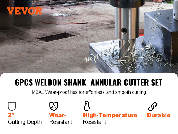 VEVOR annular cutter set offers smooth cutting with wear-proof hss, 2" cutting depth, and durability.