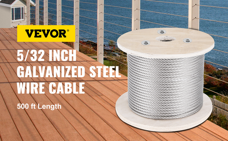 VEVOR stainless steel cable, 5/32 inch galvanized, 500 ft length on spool