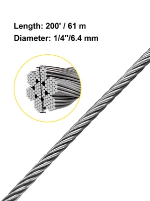 VEVOR stainless steel cable, 200 ft, 1/4