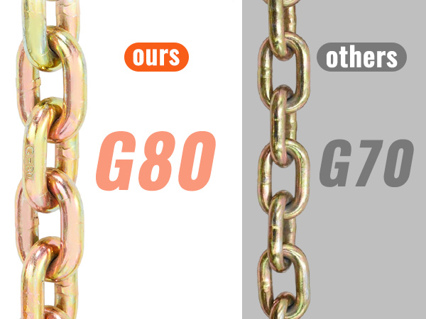 VEVOR v-chain bridle g80 comparison with others’ g70 chains. ours g80 vs others g70.