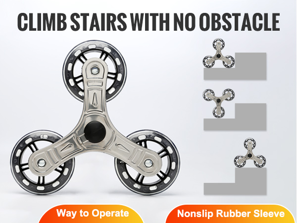 VEVOR stair climbing cart's tri-wheel design illustrated on various stair levels. nonslip rubber sleeve.