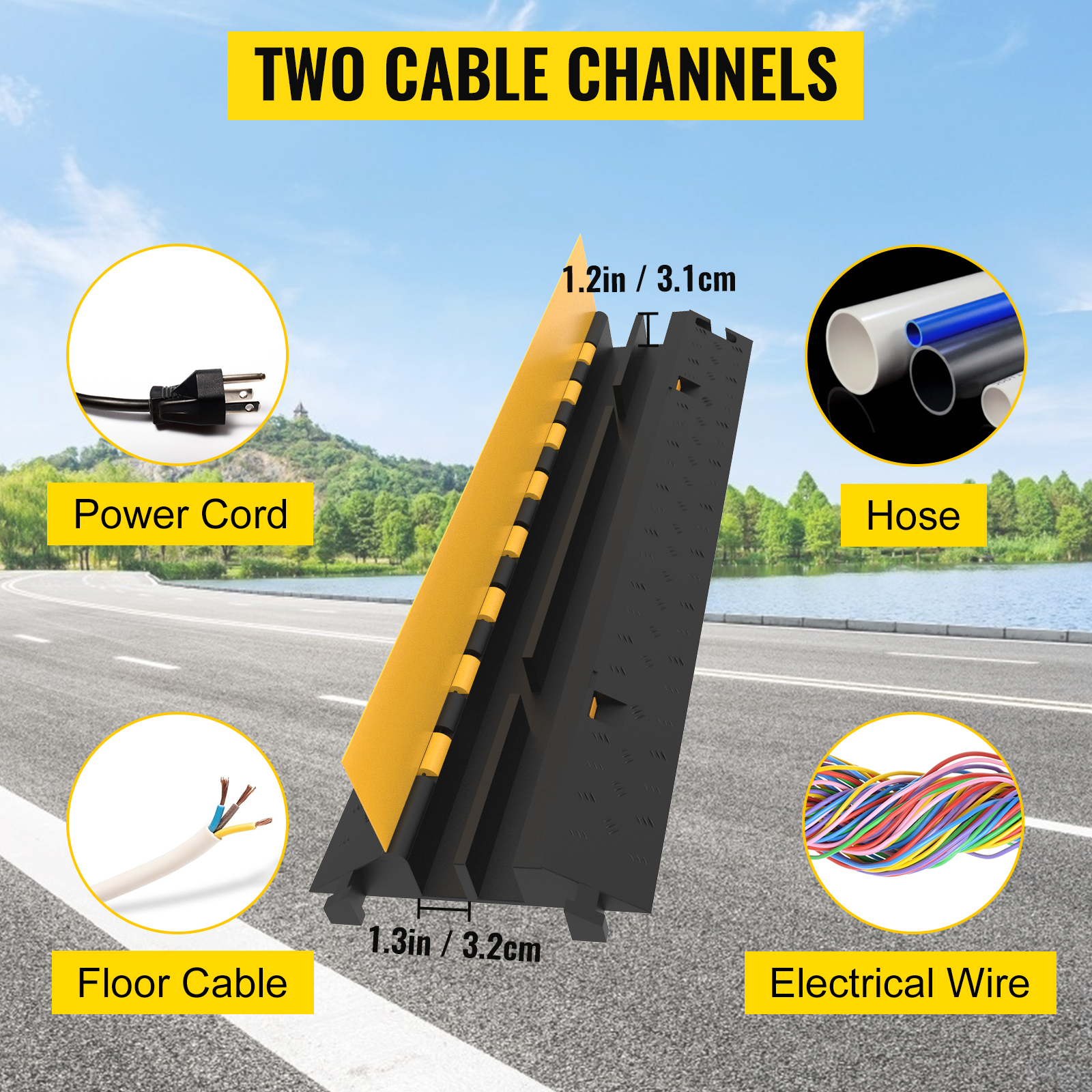 VEVOR cable protector with two channels for power cord, hose, floor cable, and electrical wire.
