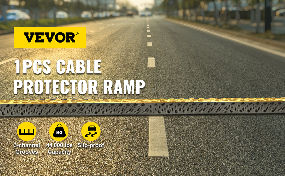 VEVOR cable protector ramps, 3-channel grooves, 44,000 lbs capacity, slip-proof.