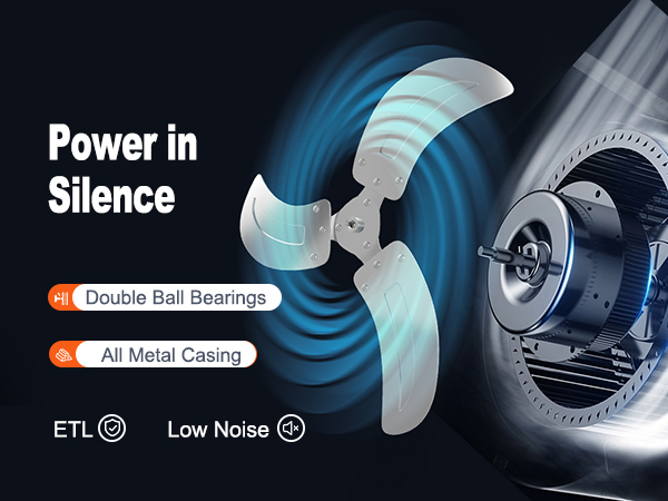 Настенный вентилятор VEVOR с двойными шарикоподшипниками, цельнометаллическим корпусом, сертифицирован etl и обладает низким уровнем шума.