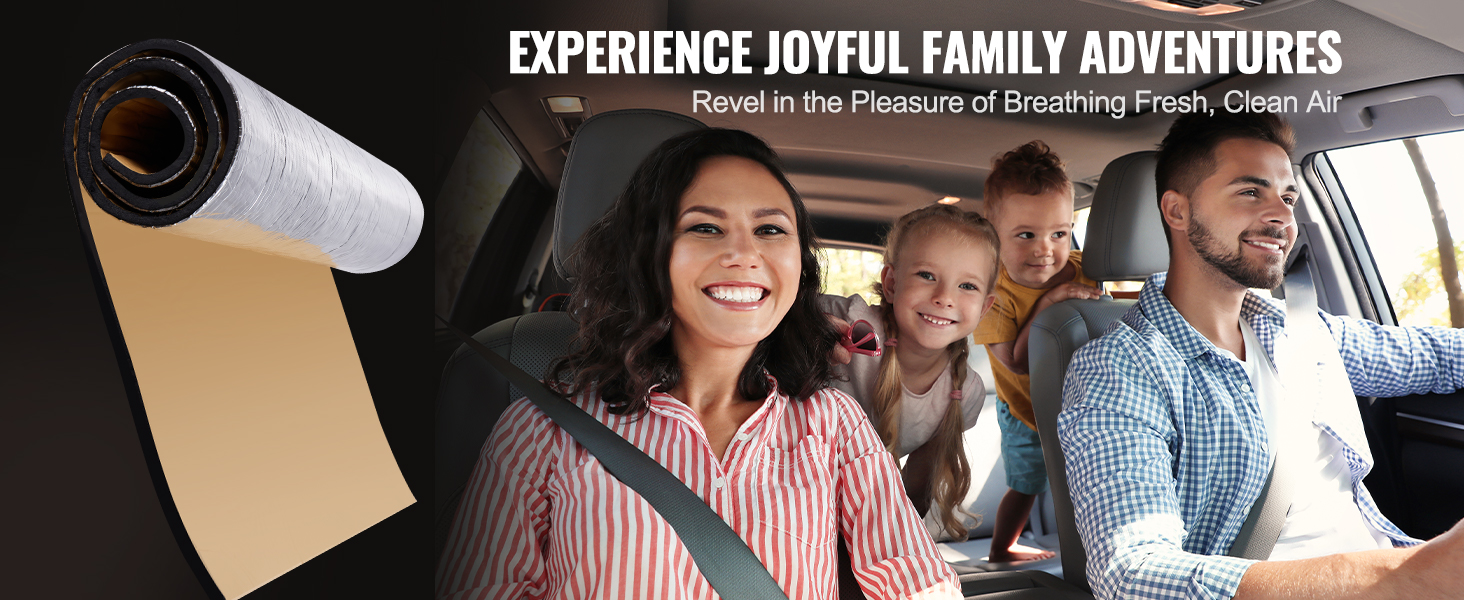 family in car enjoying VEVOR sound deadening mat benefits for a quieter ride.