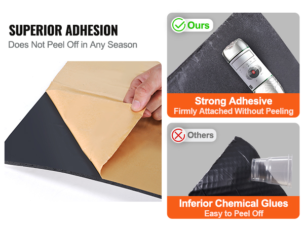 hand peeling VEVOR car sound deadening mat with superior adhesion, strong adhesive compared to others.