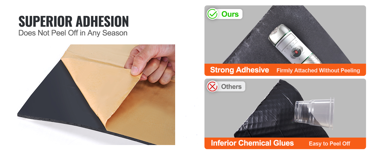 hand peeling VEVOR car sound deadening mat with superior adhesion, strong adhesive compared to others.