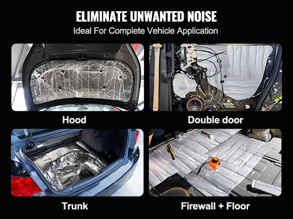 VEVOR car sound deadening mat applied to hood, double door, trunk, firewall, and floor.