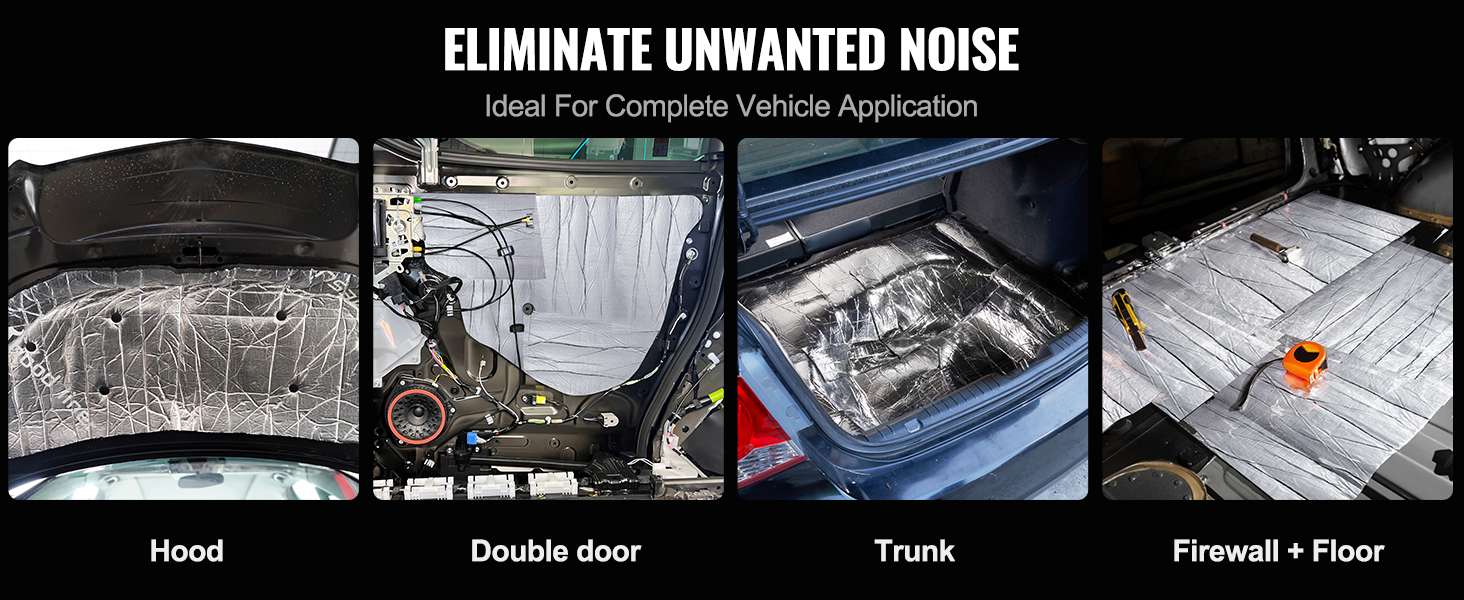VEVOR car sound deadening mat applied to hood, double door, trunk, firewall, and floor.