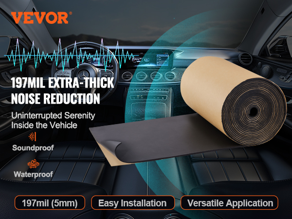 VEVOR car sound deadening mat offering 197mil extra-thick noise reduction for uninterrupted serenity.