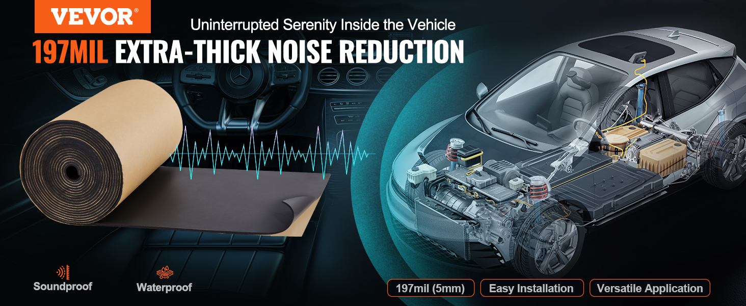 VEVOR car sound deadening mat offering 197mil extra-thick noise reduction for uninterrupted serenity.
