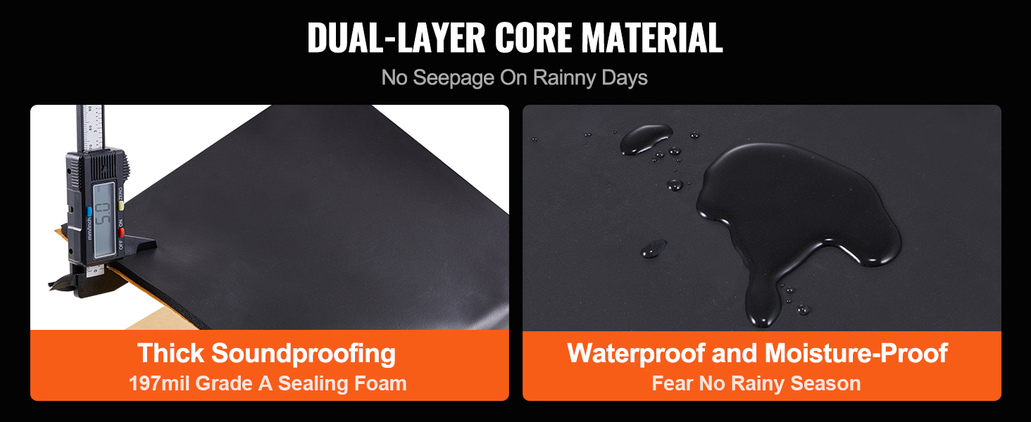 VEVOR car sound deadening mat with 197mil thickness, waterproof and moisture-proof, no seepage.