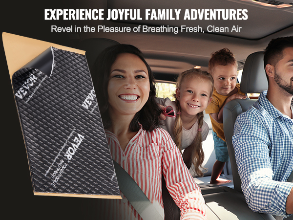 VEVOR car sound deadening mat in a family car promoting a quiet and joyful driving experience.