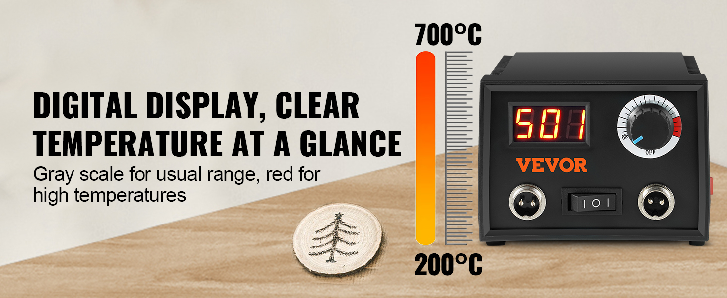 digital display of the VEVOR wood burning kit showing temperature control from 200°c to 700°c.