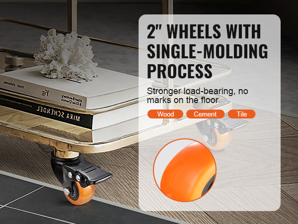 2" VEVOR caster wheels with single-molding process on various floor types.