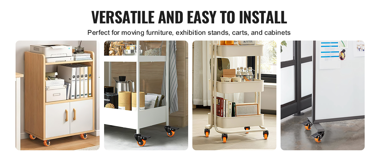 furniture and equipment with VEVOR caster wheels for easy mobility in homes and offices.