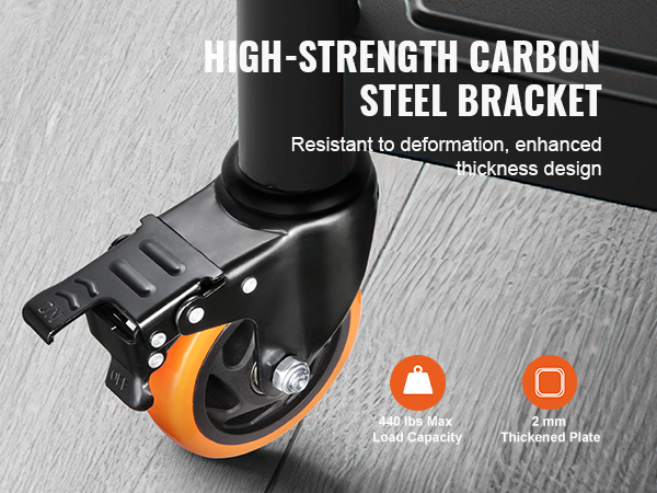 VEVOR caster wheels with high-strength carbon steel bracket, 440 lbs max load, 2mm thickened plate.
