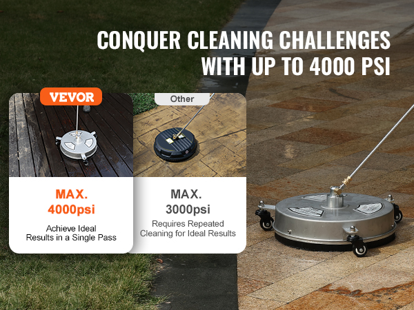 VEVOR pressure washer surface cleaner, conquering cleaning challenges up to 4000 psi with ideal results.