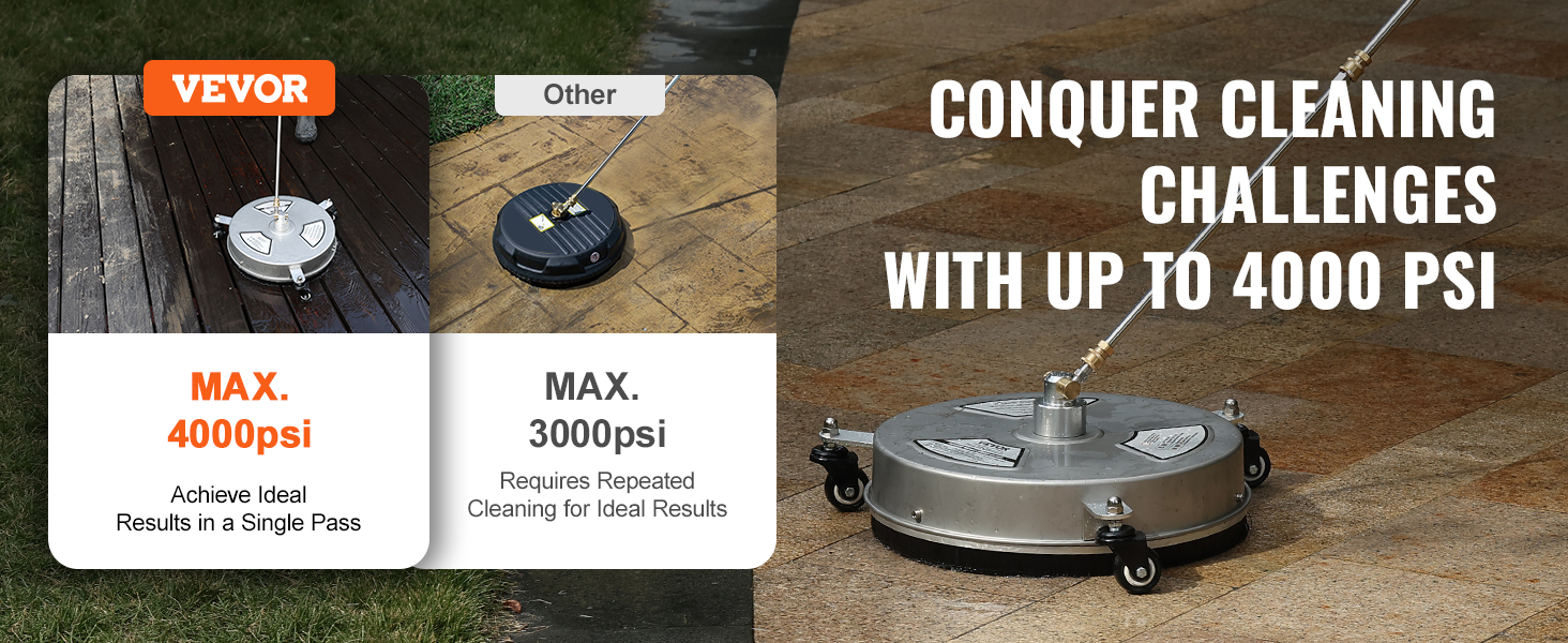 VEVOR pressure washer surface cleaner, conquering cleaning challenges up to 4000 psi with ideal results.