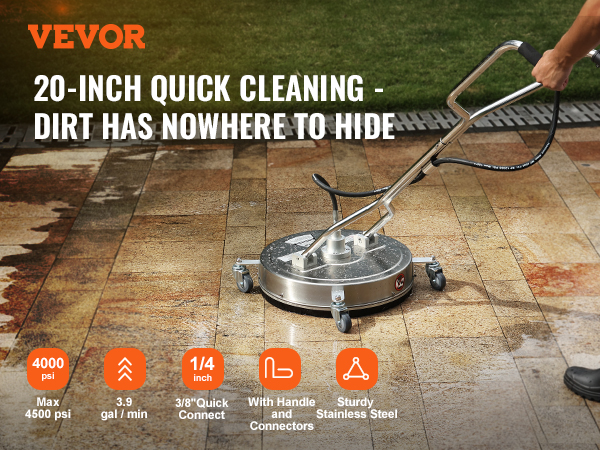 VEVOR pressure washer surface cleaner for 20-inch quick cleaning, max 4500 psi, stainless steel