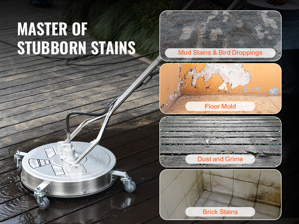 VEVOR pressure washer surface cleaner removes mud stains, floor mold, dust, grime, and brick stains.