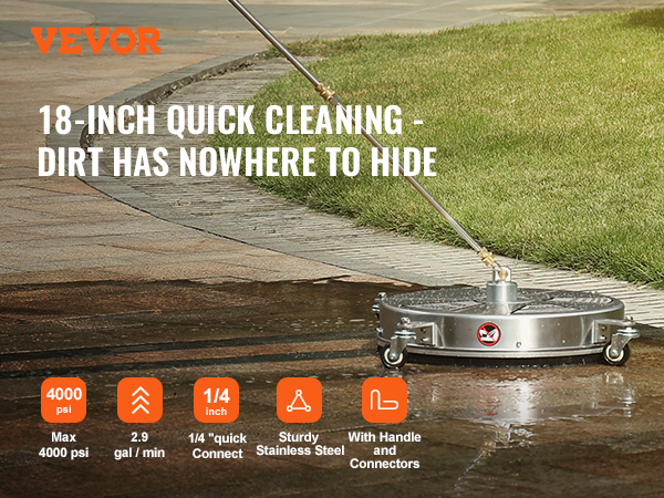 VEVOR 18-inch quick cleaner in use, cleaning pavement with high pressure.