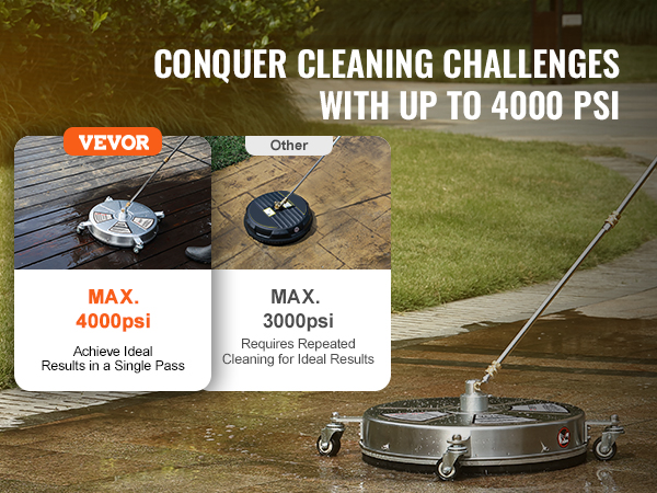VEVOR pressure washer surface cleaner with up to 4000 psi for ideal cleaning results.