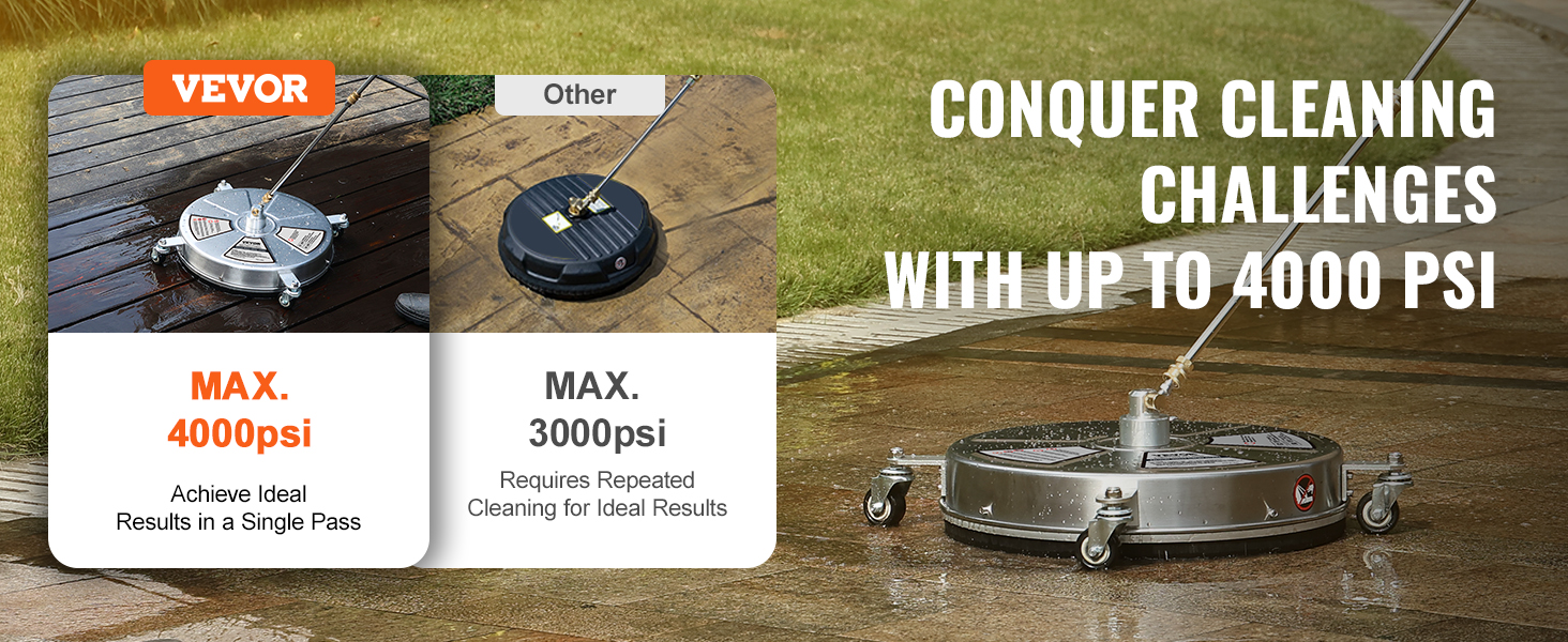VEVOR pressure washer surface cleaner with up to 4000 psi for ideal cleaning results.